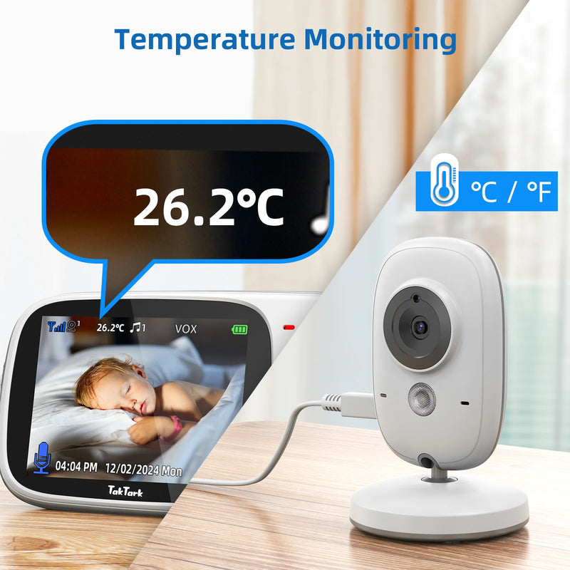 TakTark 3,2 polegadas monitor de vídeo sem fio para bebês com canções de ninar visão noturna automática intercomunicador bidirecional monitoramento de temperatura babá